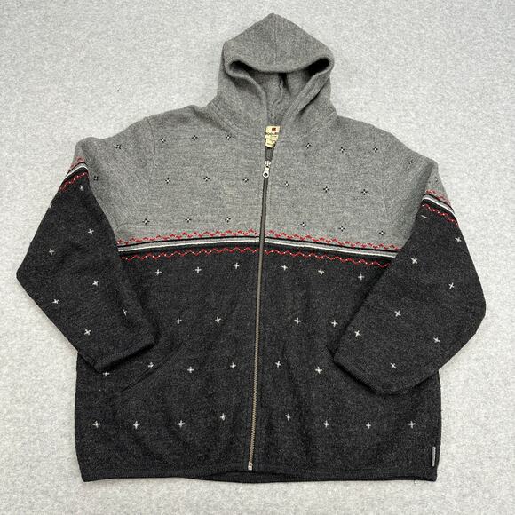 Woolrich Wool Sweater Jacket WMNS XL Onyx Heather Colorblock Hooded Zip Dotted - Picture 1 of 12